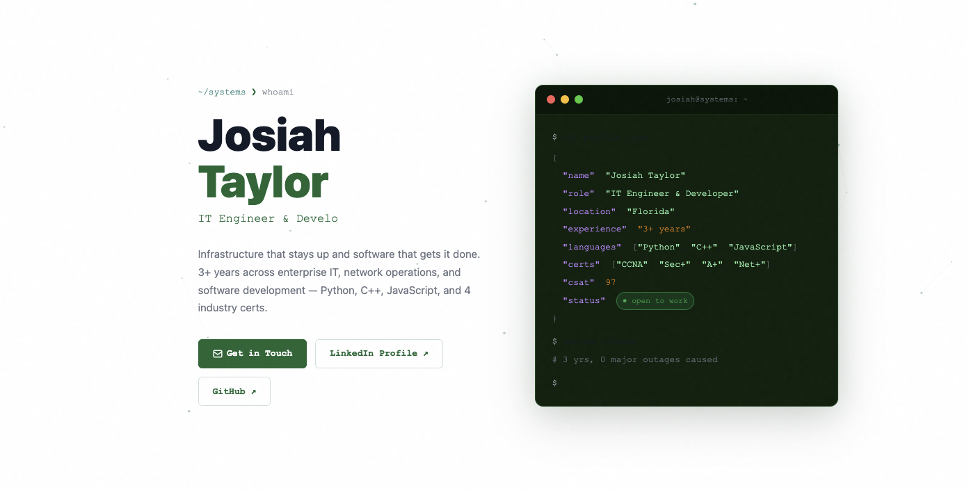 Josiah Taylor personal portfolio screenshot